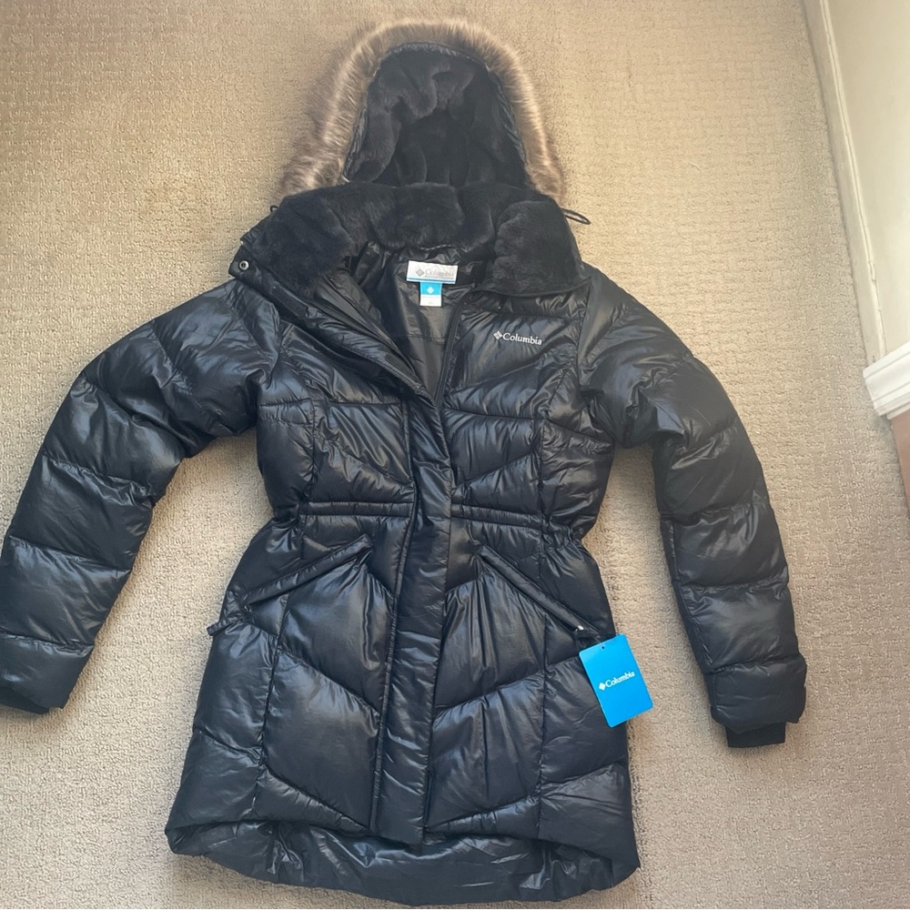 Columbia Black Women's Ski & Snow Puffer Coat with Faux Fur Trim